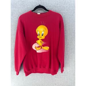 VTG Looney Tunes sz L Red Tweety Bird Pullover Sweatshirt Crewneck 90s Y2K